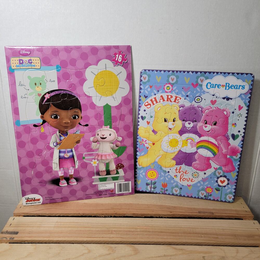 Set of 2 Kid Puzzles: 9" x 12" Disney Doc McStuffins & 8" x 10" Care Bears